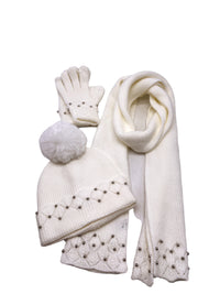 Ensemble bonnet, gants, écharpe THEO blanc